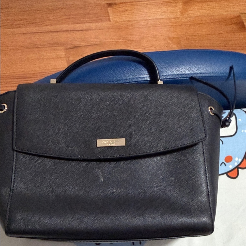 kate spade Black Structured Top-Handle Satchel with Gold Plaque